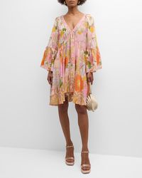 Camilla - Silk A-Line Ruffle-Sleeve Mini Dress - Lyst