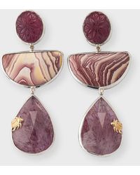 Stephen Dweck - Hand-Carved Smoky Quartz, Ruby Jasper And Strawberry Quartz Earrings With Champagne Diamonds - Lyst