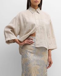 Brunello Cucinelli - Magnolia Pailllette Embroidered-collar Linen Relaxed Boxy Blouse - Lyst
