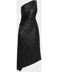 ONE33 SOCIAL - Asymmetric Pleated Faux Leather Midi Dress - Lyst
