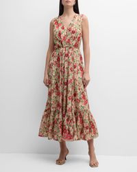 Adam Lippes - Marina Crepe De Chine Floral Print Midi Dress - Lyst