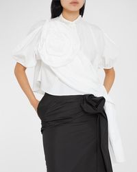 Simone Rocha - Beaded Rose-Sash Puff-Sleeve Crop Shirt - Lyst
