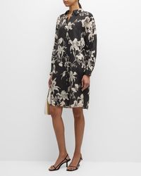 Teri Jon - Floral-Print Chain-Embellished Linen Midi Dress - Lyst