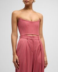 Alex Perry - Strapless Crystal Pinstrupe Crop Corset Top - Lyst