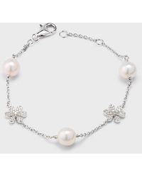 Pearls By Shari - 18k White Gold Akoya Pearl And Diamond Daisy Bracelet, 7"l - Lyst