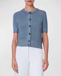 Akris Punto - Wool Knit Short-Sleeve Button-Front Cropped Cardigan - Lyst