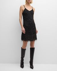 Balmain - Fringed Hem Tweed Mini Dress With Chain Straps - Lyst