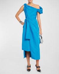 Alexander McQueen - Off-shoulder Midi Dress With Ruched Bow Detail - Lyst