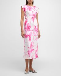 Marella - Giostra Cap-Sleeve Floral-Print Midi Dress - Lyst