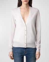 Zadig & Voltaire - Jemmy Crystal Icon Button-Front Wool Cardigan - Lyst