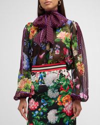 Dolce & Gabbana - Floral Polka-Dot Print Neck-Scarf Chiffon Blouse - Lyst