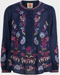 Johnny Was - Kesia Embroidered Cotton Henley Blouse - Lyst