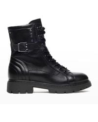 Nero Giardini Lace-up Buckle Combat Boot in Black | Lyst