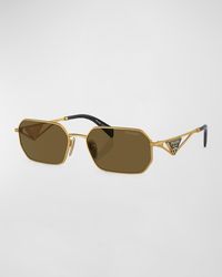 Prada - Triangle Logo Metal Rectangle Sunglasses - Lyst