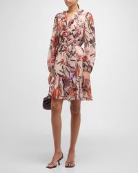 Kobi Halperin - Samara Floral-Print Ruffle Satin Midi Dress - Lyst