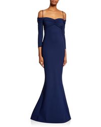 La Petite Robe Di Chiara Boni Hela Sweetheart Cold-shoulder 3/4-sleeve Mermaid Gown - Blue