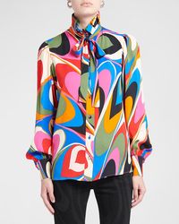 Emilio Pucci - Abstract-Print Neck-Tie Ruffle-Collared Shirt - Lyst