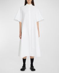 The Row - Bredel Short-Sleeve Band-Collar Cotton Maxi Shirtdress - Lyst