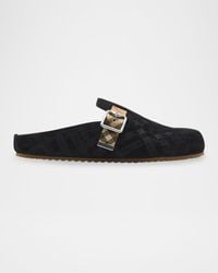 Burberry - Apos;S Urchin Suede Check-Strap Clogs - Lyst