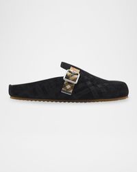 Burberry - Urchin Suede Check-Strap Clogs - Lyst