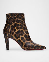 Christian Louboutin - Leopard-Print Leather Stiletto Booties - Lyst