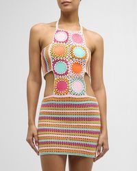 MY BEACHY SIDE - Hand Crochet Mini Dress With Faux Leather Scoop Motifs - Lyst