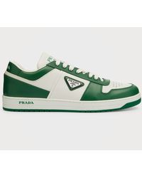 Prada - Low-top Leather Downtown Sneakers W/ Logo Plaqué - Lyst