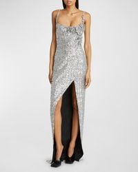 Balmain - Sequined Column Gown With Rose Detail - Lyst