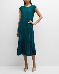 Eileen Fisher - Petite Tiered A-Line Crinkled Silk Midi Dress - Lyst