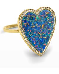 Jennifer Meyer - Yellow Gold Blue Opal Inlay Heart Ring With Diamonds, Size 6.5 - Lyst