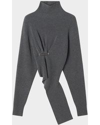 Lanvin - Asymmetric Safety-Pin Gathered Cashmere Turtleneck Sweater - Lyst
