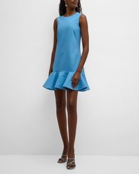 Oscar de la Renta - Jewel-Neck Drop-Waist Ruffle Sleeveless Mini Dress - Lyst