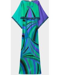 PUCCI - Iride-Print Silk Twill Maxi Dress With Cape - Lyst