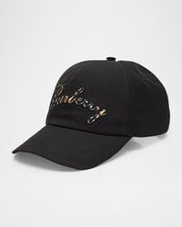 Burberry - Apos;S Check Cursive Logo Gabardine Baseball Cap - Lyst