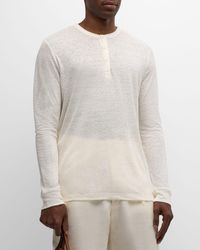 Onia - Linen Jersey Long-Sleeve Henley T-Shirt - Lyst