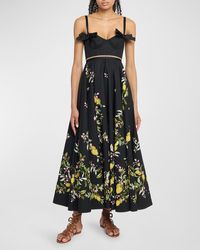 Giambattista Valli - Lemon-Print Bow Sleeveless Bustier Tea-Length Dress - Lyst