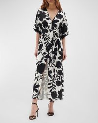 Figue - Neva Floral-Print Short-Sleeve Belted Midi Dress - Lyst