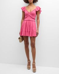LoveShackFancy - Ivella Smocked Ruffle-Sleeve Cotton Gauze Mini Dress - Lyst