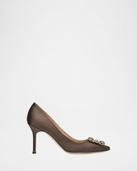 Manolo Blahnik - 90Mm Hangisis Satin Pumps With Crystal Buckle - Lyst