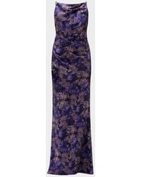 Amsale - Cowl-Neck Sleeveless Long Floral Gown - Lyst