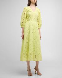 Maison Common - Floral Lace 3/4-Sleeve Midi Dress - Lyst