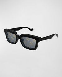 Gucci - Acetate Rectangle Sunglasses With Gg Lens - Lyst