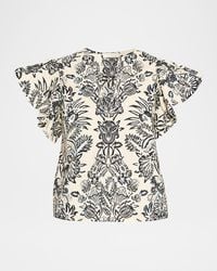Ulla Johnson - Severine Floral Flutter-Sleeve Blouse - Lyst