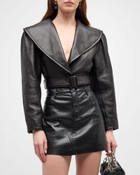 FRAME - Belted Crop Leather Jacket - Lyst