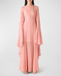 St. John - Plunging-Illusion Sheer Silk Georgette Cape Gown - Lyst