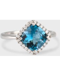 Lisa Nik - 18k White Gold Cushion-cut Blue Topaz Ring With Diamonds, Size 6 - Lyst