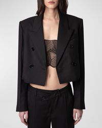 Zadig & Voltaire - Vito Double-Breasted Cropped Blazer - Lyst