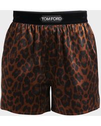 Tom Ford - Reflected Leopard-Print Satin Pajama Shorts - Lyst
