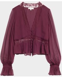 LoveShackFancy - Thessira Lace-Trim Chiffon Blouse - Lyst