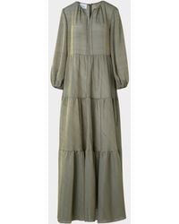 Akris Punto - Long-Sleeve Tiered Silk Batiste A-Line Maxi Dress - Lyst